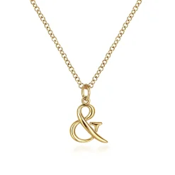Discount Gabriel & Co. 14K Yellow Gold Ampersand Pendant Necklace with Bezel Set Diamond Drop