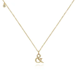 Discount Gabriel & Co. 14K Yellow Gold Ampersand Pendant Necklace with Bezel Set Diamond Drop
