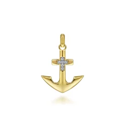 Discount Gabriel & Co. 14K Yellow Gold Anchor Pendant with Diamonds