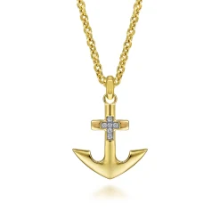 Discount Gabriel & Co. 14K Yellow Gold Anchor Pendant with Diamonds