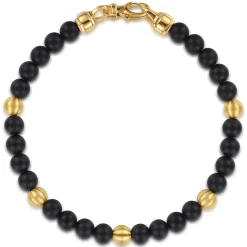 Outlet Gabriel & Co. 14K Yellow Gold and 6mm Black Titanium Sandblast Men's Beaded Bracelet