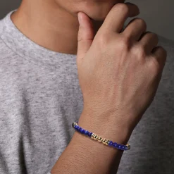 Sale Gabriel & Co. 14K Yellow Gold and 6mm Lapis Beaded Station Bracelet