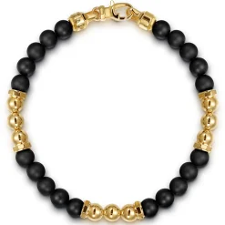 Hot Gabriel & Co. 14K Yellow Gold and 6mm Matte Onyx Beaded Station Bracelet