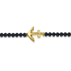 Sale Gabriel & Co. 14K Yellow Gold and 4mm Onyx Beaded Bracelet with Anchor