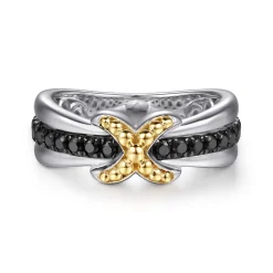 Online Gabriel & Co. 14K Yellow Gold and 925 Sterling Silver Bujukan Black Spinel X Ladies Ring
