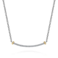 Hot Gabriel & Co. 14K Yellow Gold and 925 Sterling Silver Bujukan White Sapphire Bar Necklace