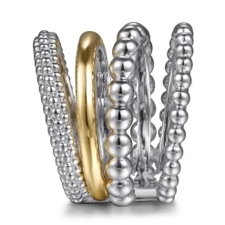 Gabriel & Co. 14K Yellow Gold and 925 Sterling Silver Bujukan Wide Band Ring