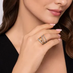 Gabriel & Co. 14K Yellow Gold and 925 Sterling Silver Bujukan Wide Band Ring