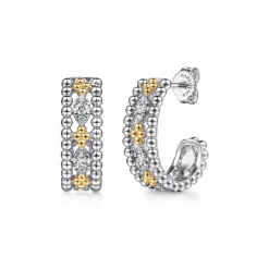 Best Gabriel & Co. 14K Yellow Gold and 925 Sterling Silver Bujukan White Sapphire J Hoop Earrings