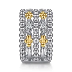 New Gabriel & Co. 14K Yellow Gold and 925 Sterling Silver Bujukan White Sapphire Wide Band Ring