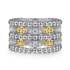 New Gabriel & Co. 14K Yellow Gold and 925 Sterling Silver Bujukan White Sapphire Wide Band Ring