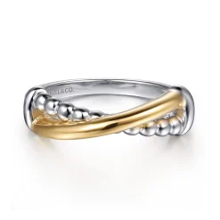 Sale Gabriel & Co. 14K Yellow Gold and 925 Sterling Silver Bujukan Criss Cross Ladies Ring