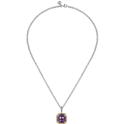 Online Gabriel & Co. 14K Yellow Gold and 925 Sterling Silver Bujukan Cushion Amethyst Pendant Necklace