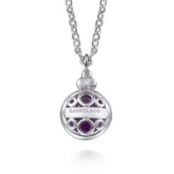 Gabriel & Co. 14K Yellow Gold and 925 Sterling Silver Bujukan Round Amethyst Pendant Necklace