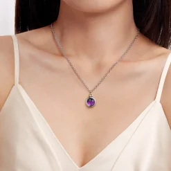 Gabriel & Co. 14K Yellow Gold and 925 Sterling Silver Bujukan Round Amethyst Pendant Necklace