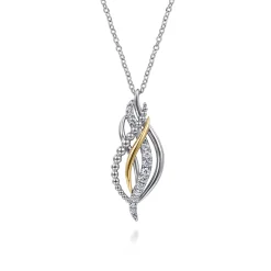 Online Gabriel & Co. 14K Yellow Gold and 925 Sterling Silver Bujukan Multi Rows White Sapphire Pendant Necklace