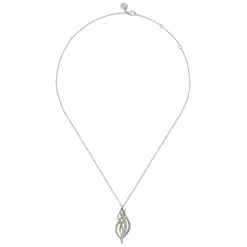 Online Gabriel & Co. 14K Yellow Gold and 925 Sterling Silver Bujukan Multi Rows White Sapphire Pendant Necklace