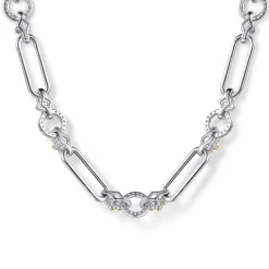 Sale Gabriel & Co. 14K Yellow Gold and 925 Sterling Silver Bujukan Clover and White Sapphire Link Chain Necklace