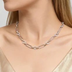 Sale Gabriel & Co. 14K Yellow Gold and 925 Sterling Silver Bujukan Clover and White Sapphire Link Chain Necklace