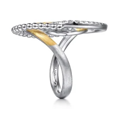 Gabriel & Co. 14K Yellow Gold and 925 Sterling Silver Bujukan and White Sapphire Multi Round Link Fashion Ring