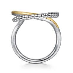 Gabriel & Co. 14K Yellow Gold and 925 Sterling Silver Bujukan and White Sapphire Multi Round Link Fashion Ring