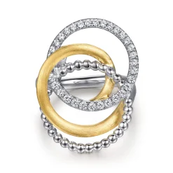 Gabriel & Co. 14K Yellow Gold and 925 Sterling Silver Bujukan and White Sapphire Multi Round Link Fashion Ring