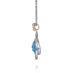 New Gabriel & Co. 14K Yellow Gold and 925 Sterling Silver Bujukan Pear Blue Topaz Pendant Necklace