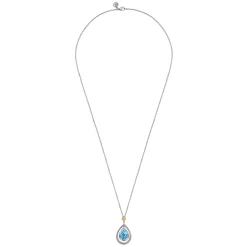 New Gabriel & Co. 14K Yellow Gold and 925 Sterling Silver Bujukan Pear Blue Topaz Pendant Necklace