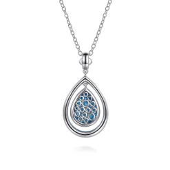 New Gabriel & Co. 14K Yellow Gold and 925 Sterling Silver Bujukan Pear Blue Topaz Pendant Necklace
