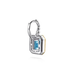Clearance Gabriel & Co. 14K Yellow Gold and 925 Sterling Silver Bujukan Octagon Blue Topaz Leverback Earrings