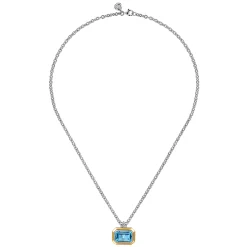 Gabriel & Co. 14K Yellow Gold and 925 Sterling Silver Bujukan Octagon Blue Topaz Pendant Necklace