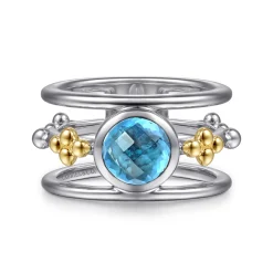 Clearance Gabriel & Co. 14K Yellow Gold and 925 Sterling Silver Bujukan Blue Topaz Wide Band Ring