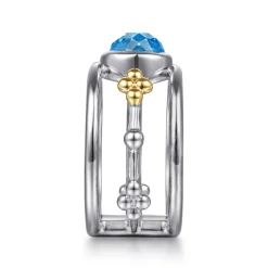 Clearance Gabriel & Co. 14K Yellow Gold and 925 Sterling Silver Bujukan Blue Topaz Wide Band Ring