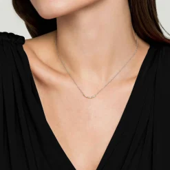 Gabriel & Co. 14K Yellow Gold and 925 Sterling Silver Bujukan Ball White Sapphire Maquise Bar Necklace