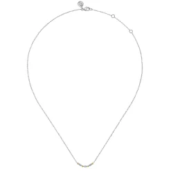Gabriel & Co. 14K Yellow Gold and 925 Sterling Silver Bujukan Ball White Sapphire Maquise Bar Necklace