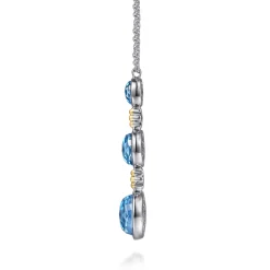 Sale Gabriel & Co. 14K Yellow Gold and 925 Sterling Silver Bujukan Triple Oval Blue Topaz Pendant Necklace