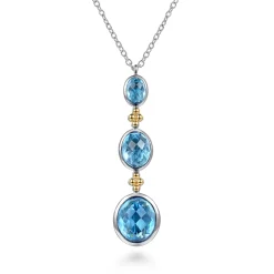 Sale Gabriel & Co. 14K Yellow Gold and 925 Sterling Silver Bujukan Triple Oval Blue Topaz Pendant Necklace