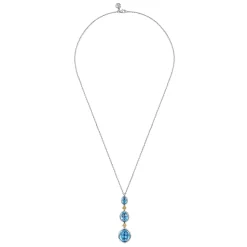 Sale Gabriel & Co. 14K Yellow Gold and 925 Sterling Silver Bujukan Triple Oval Blue Topaz Pendant Necklace