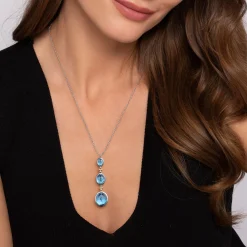 Sale Gabriel & Co. 14K Yellow Gold and 925 Sterling Silver Bujukan Triple Oval Blue Topaz Pendant Necklace