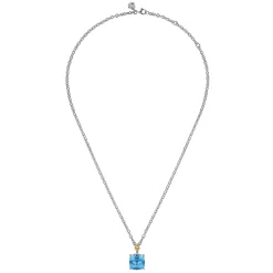 Clearance Gabriel & Co. 14K Yellow Gold and 925 Sterling Silver Bujukan Cushion Blue Topaz Pendant Necklace