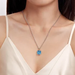 Clearance Gabriel & Co. 14K Yellow Gold and 925 Sterling Silver Bujukan Cushion Blue Topaz Pendant Necklace