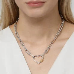 Discount Gabriel & Co. 14K Yellow Gold and 925 Sterling Silver Link Chain Bujukan Heart Necklace
