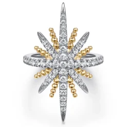 Sale Gabriel & Co. 14K Yellow Gold and 925 Sterling Silver Bujukan White Sapphire Starburst Ladies Ring