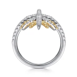 Sale Gabriel & Co. 14K Yellow Gold and 925 Sterling Silver Bujukan White Sapphire Starburst Ladies Ring