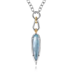 Gabriel & Co. 14K Yellow Gold and 925 Sterling Silver Bujukan Rock Crystal White Mother Pearl Turquoise Pendant Necklace