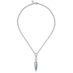 Gabriel & Co. 14K Yellow Gold and 925 Sterling Silver Bujukan Rock Crystal White Mother Pearl Turquoise Pendant Necklace