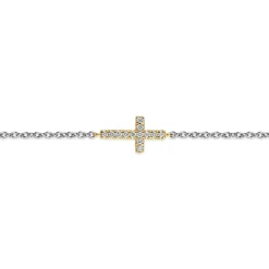 New Gabriel & Co. 14K Yellow Gold and 925 Sterling Silver Diamond Cross Chain Bracelet