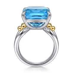 Best Gabriel & Co. 14K Yellow Gold and 925 Sterling Silver Bujukan Cushion Blue Topaz Signet Ring