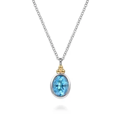 Online Gabriel & Co. 14K Yellow Gold and 925 Sterling Silver Bujukan Blue Topaz Pendant Necklace
