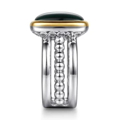 Online Gabriel & Co. 14K Yellow Gold and 925 Sterling Silver Bujukan Elongated Cushion Malachite Cocktail Ring